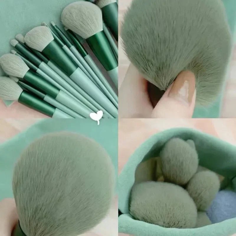 Set de 13 pinceaux de maquillage professionnels – manche vert