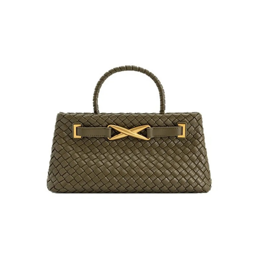 Sac à main tressé en cuir vegan vert olive avec boucle dorée – ALTAREV