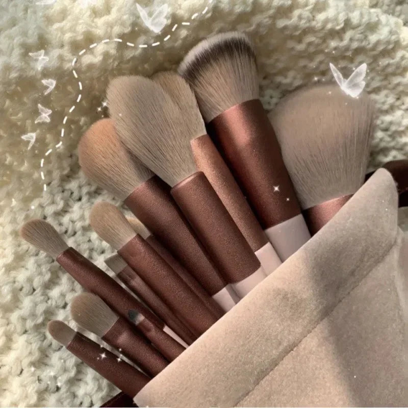 Set de 13 pinceaux de maquillage professionnels – manche rose et bordeaux