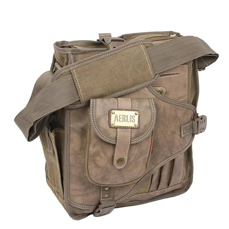 Sac bandoulière homme en toile résistante AERLIS – design vintage, nombreuses poches, lanière ajustable, idéal pour le travail et les sorties.