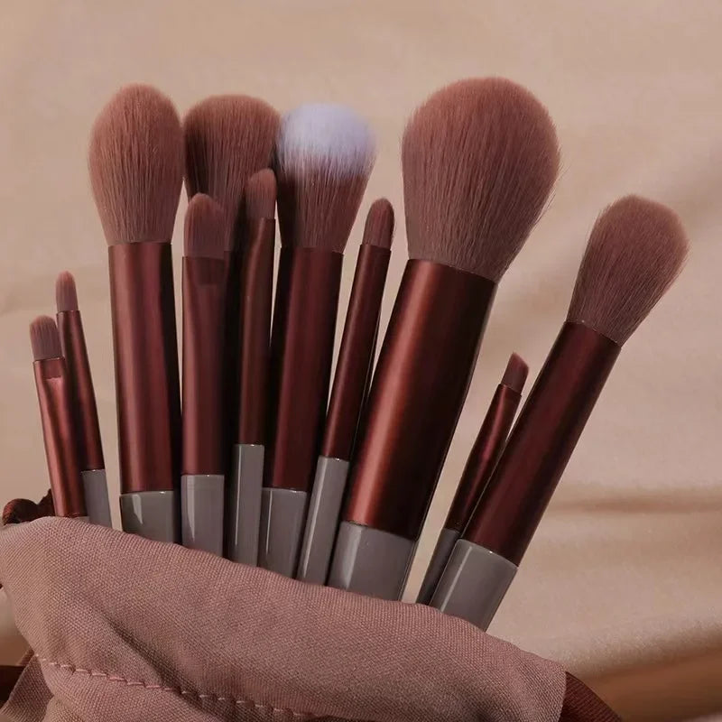 Set de 13 pinceaux de maquillage professionnels – manche gris et bordeaux