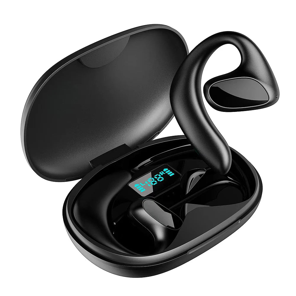 Écouteur traducteur intelligent noir avec design ergonomique et boîtier de recharge affichage LED, idéal pour appels, musique et traduction instantanée – ALTAREV