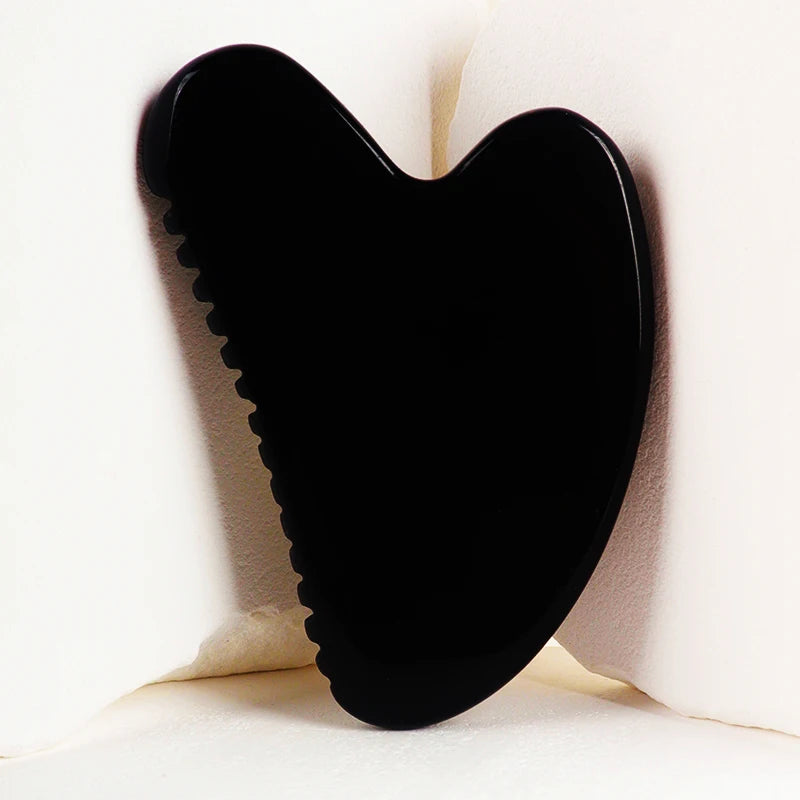 Gua Sha en obsidienne noire avec dents – outil de massage pour le visage et le corps