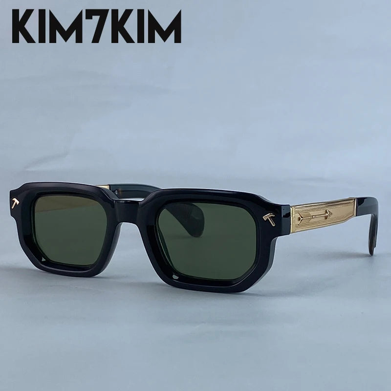 Lunettes de soleil homme UV400 avec monture noire et branches dorées, verres teintés verts