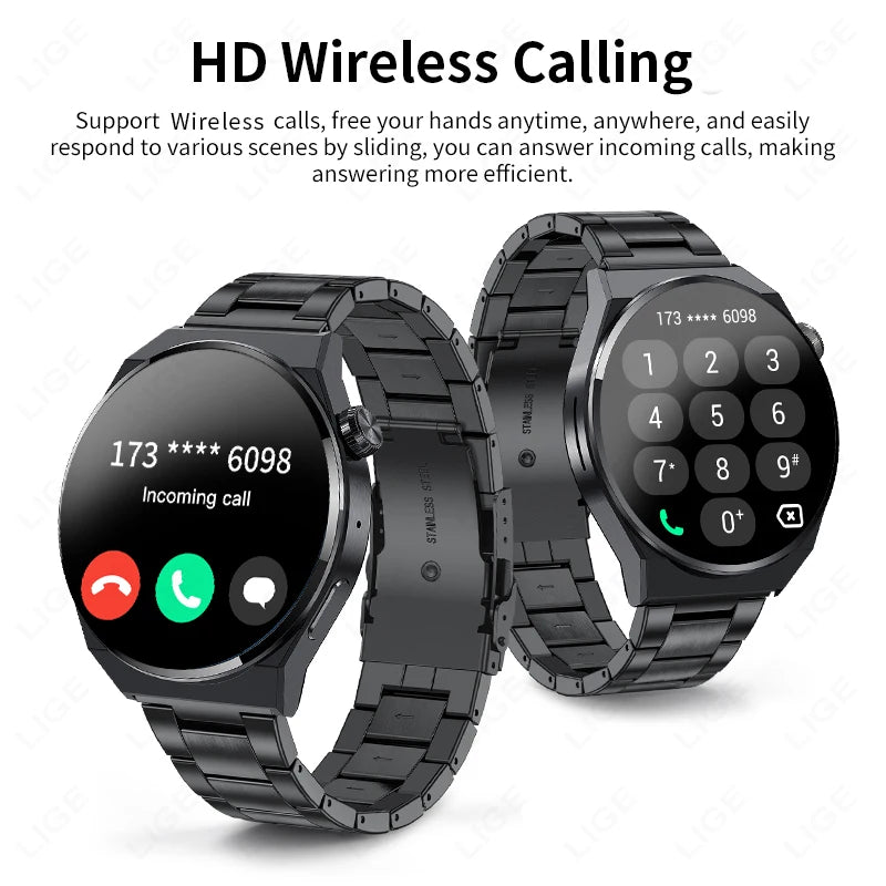 Montre connectée noire LIGE avec appels sans fil HD — Écran tactile et clavier intégré