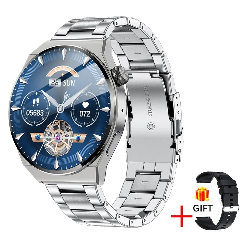 Montre connectée LIGE bleu marine avec bracelet en acier argenté — Bracelet noir offert en cadeau