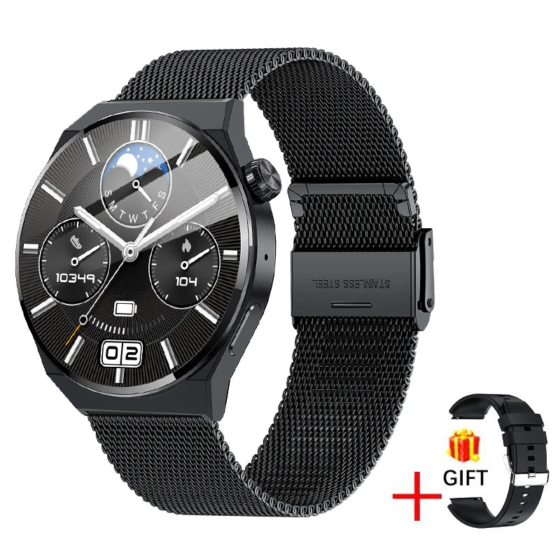 Montre connectée LIGE noire avec design classique et élégant — Bracelet noir supplémentaire offert