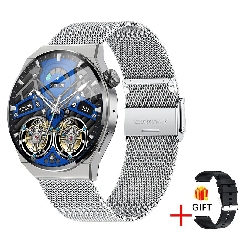 Montre connectée LIGE couleur argent avec bracelet maille milanaise — Inclut un bracelet noir offert