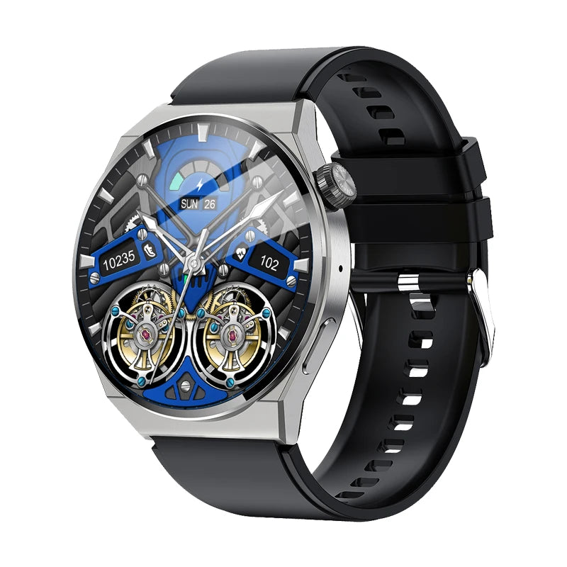 Montre connectée LIGE au design sport avec cadran bleu et bracelet en silicone noir — Affichage double cadran mécanique