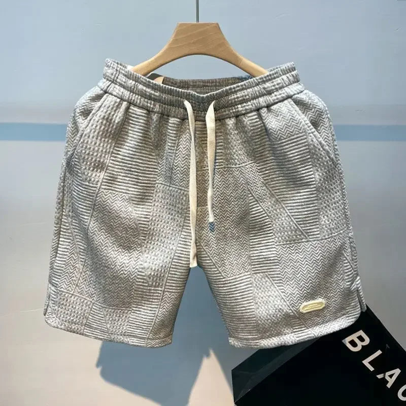 Short gris pour homme avec cordon blanc et motifs en relief – tissu texturé, coupe confortable – ALTAREV