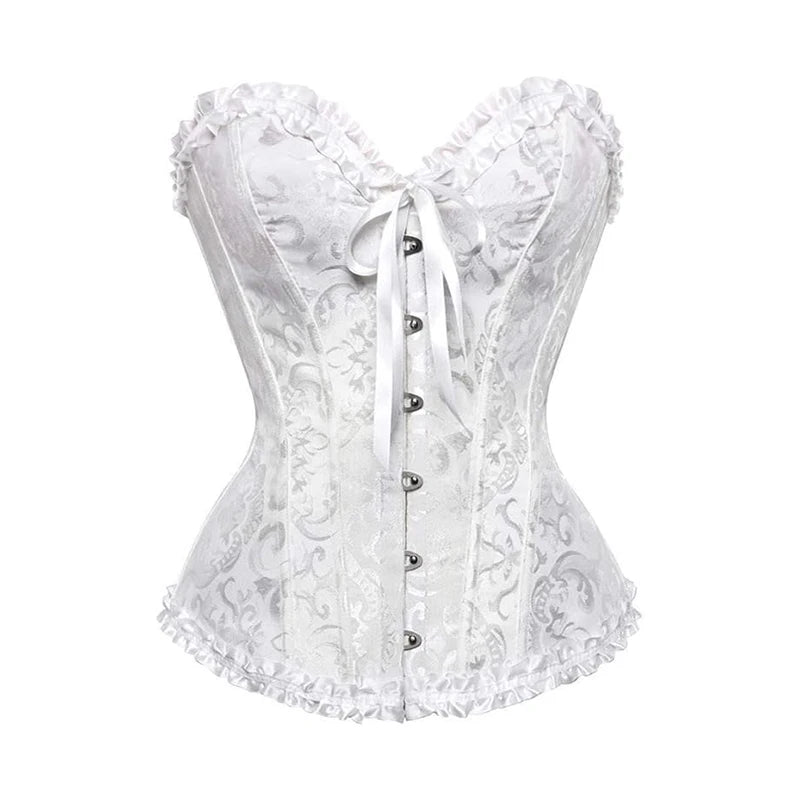  Bustier blanc ALTAREV avec dentelle florale et ruban satiné, silhouette sculptée.