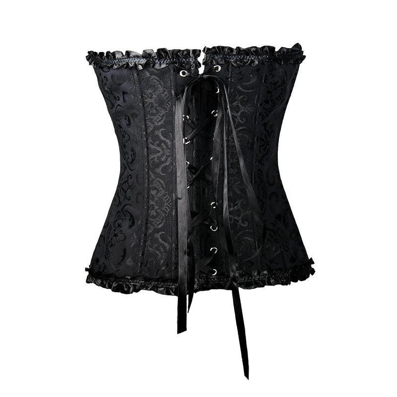 Dos du bustier ALTAREV noir, avec laçage ajustable et finitions brodées.