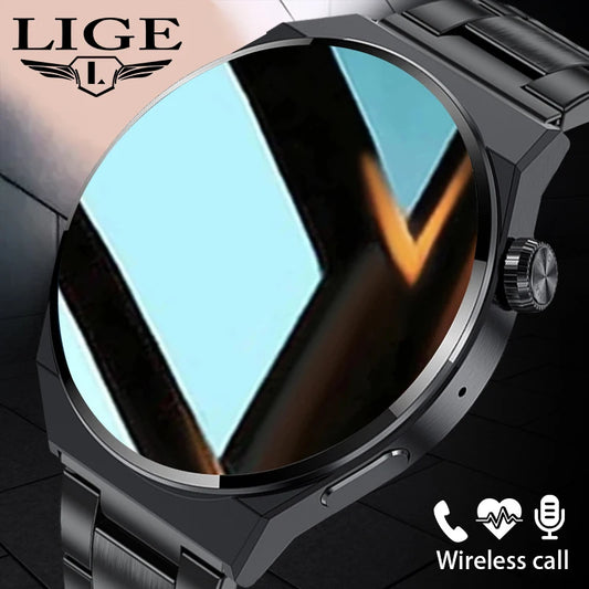 Montre connectée noire LIGE 2024 avec écran AMOLED et appel Bluetooth — Élégante et fonctionnelle