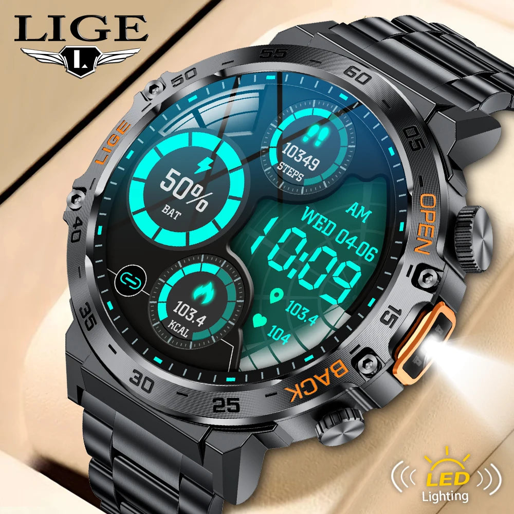 Montre connectée homme noire LIGE 2024 avec écran AMOLED et fonctionnalités sport