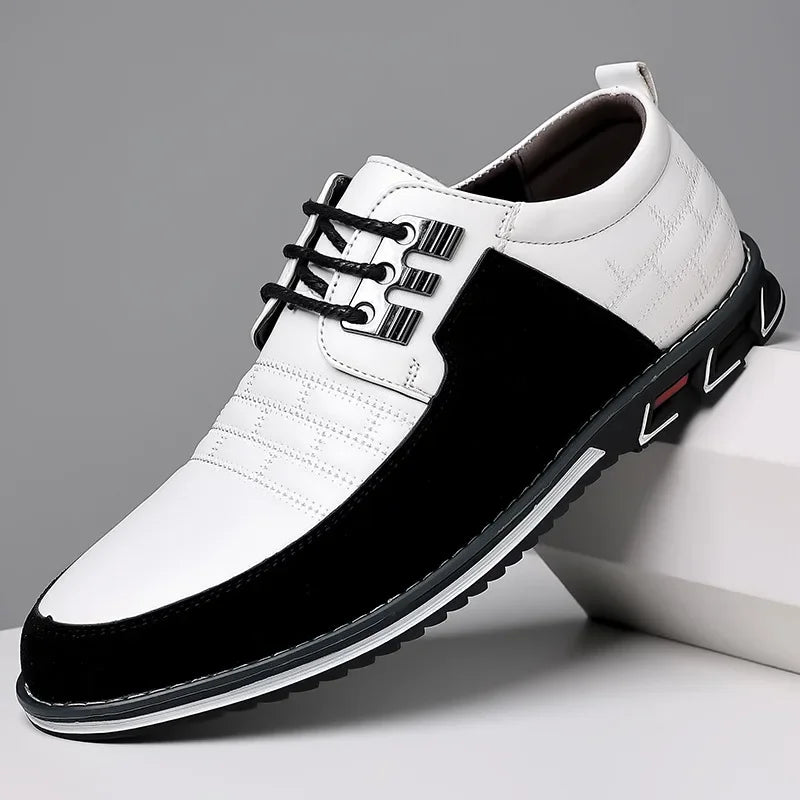 Chaussures homme bicolores blanc et noir, design moderne avec lacets contrastés – élégance urbaine signée ALTAREV.