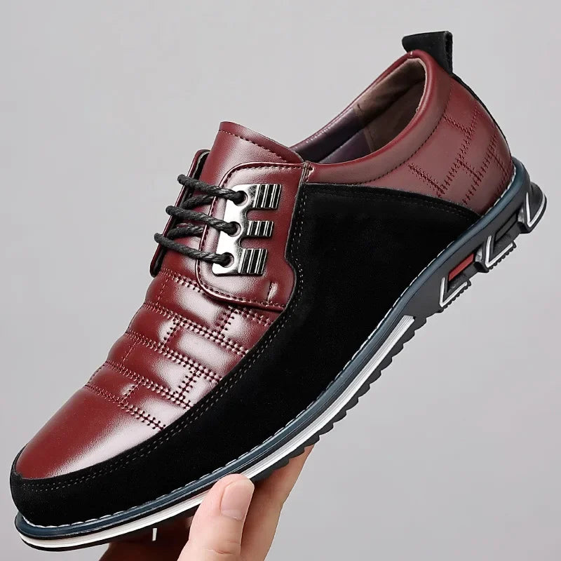 Chaussure de ville bordeaux et noire pour homme, à lacets, semelle épaisse design, finition cuir verni – élégance urbaine ALTAREV.