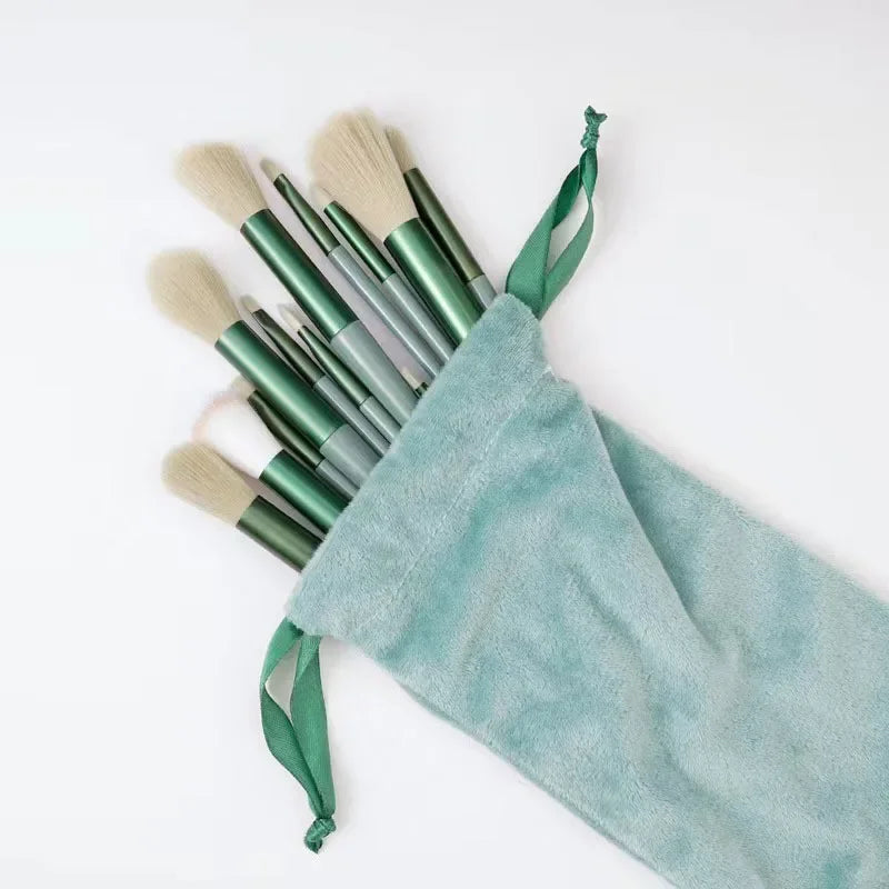 Set de 13 pinceaux de maquillage professionnels – manche vert
