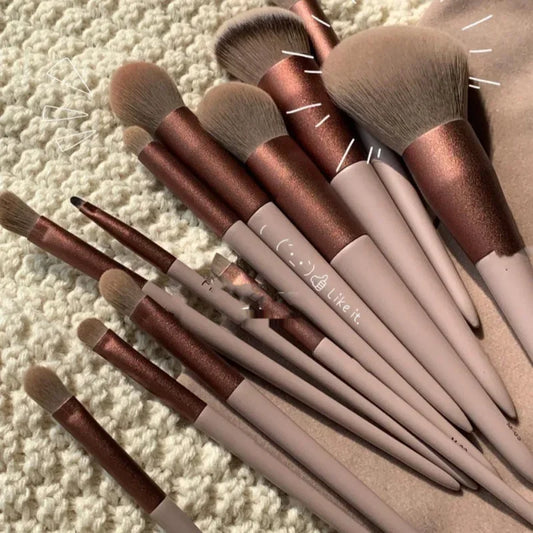 Set de 13 pinceaux de maquillage professionnels – manche rose et bordeaux