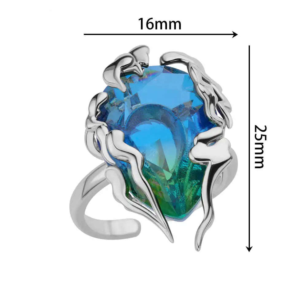 ague zircon bleue et verte avec monture argentée, affichant les dimensions 25 mm de long et 16 mm de large — ALTAREV