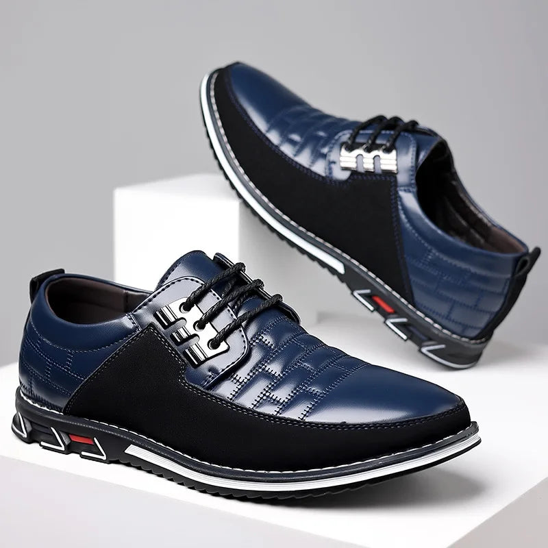 Chaussures habillées pour homme – bleu marine et noir, design ALTAREV, finitions métalliques et semelle contrastée.