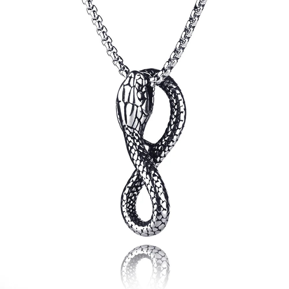 Collier serpent infini argenté – symbole d’éternité, force et mystère.