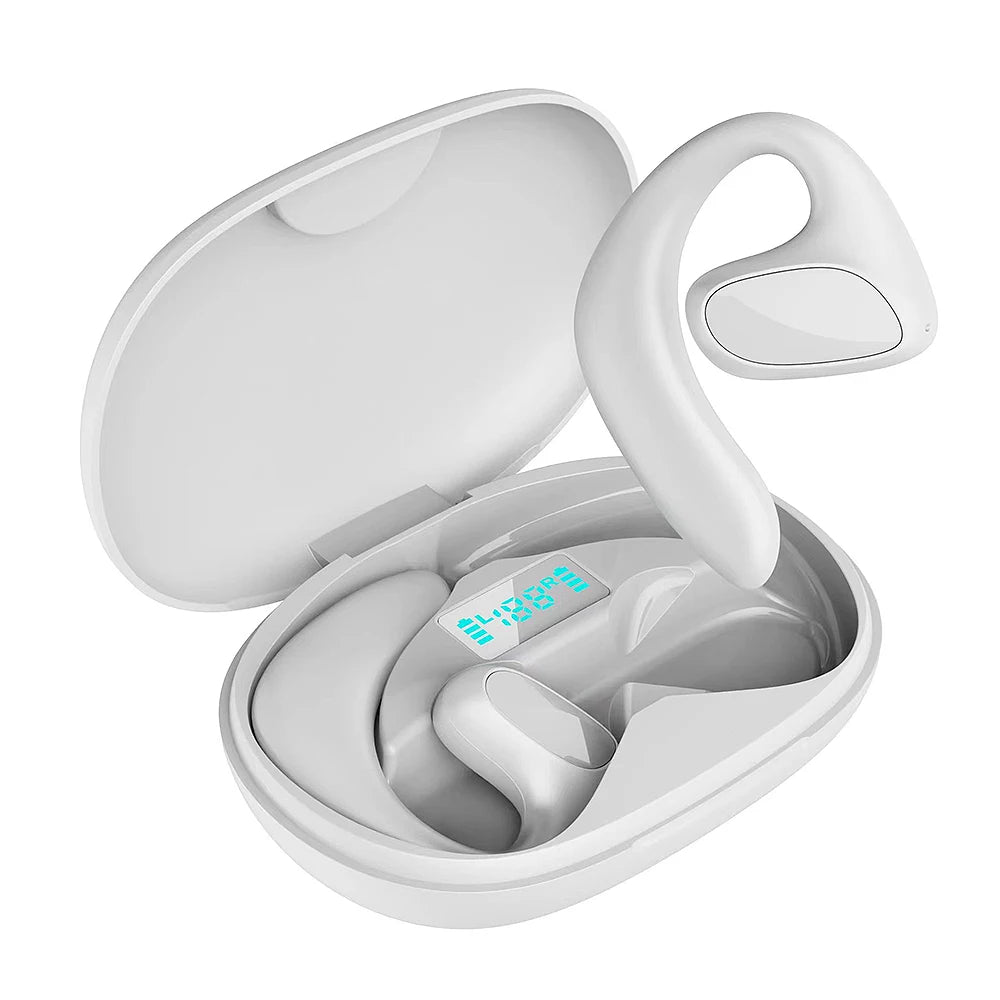Écouteur traducteur intelligent blanc avec design ergonomique et boîtier de recharge affichage LED, idéal pour appels, musique et traduction instantanée – ALTAREV
