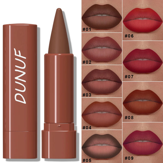 Crayon à lèvres mat DUNUF – 9 teintes naturelles pour des lèvres définies, veloutées et longue tenue
