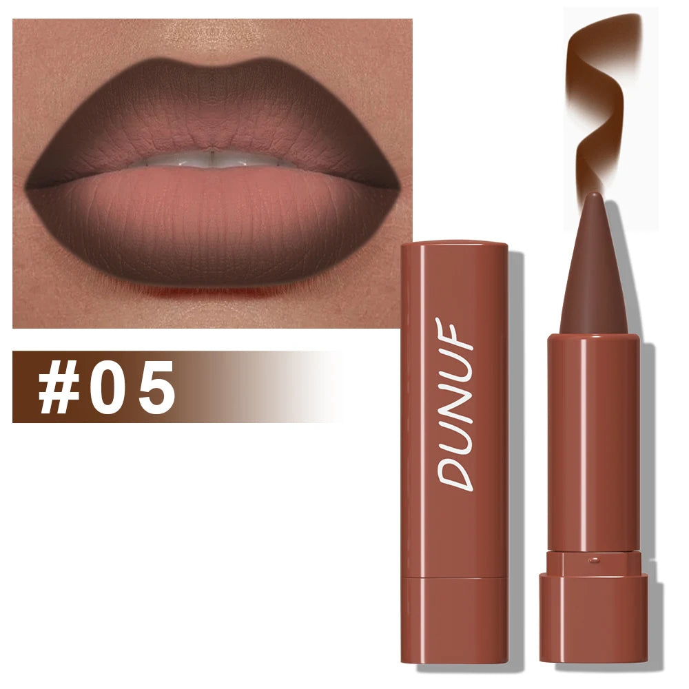 Rouge à lèvres DUNUF teinte 05– rendu brun intense sur les lèvres, bâton de rouge velouté, effet mat longue tenue
