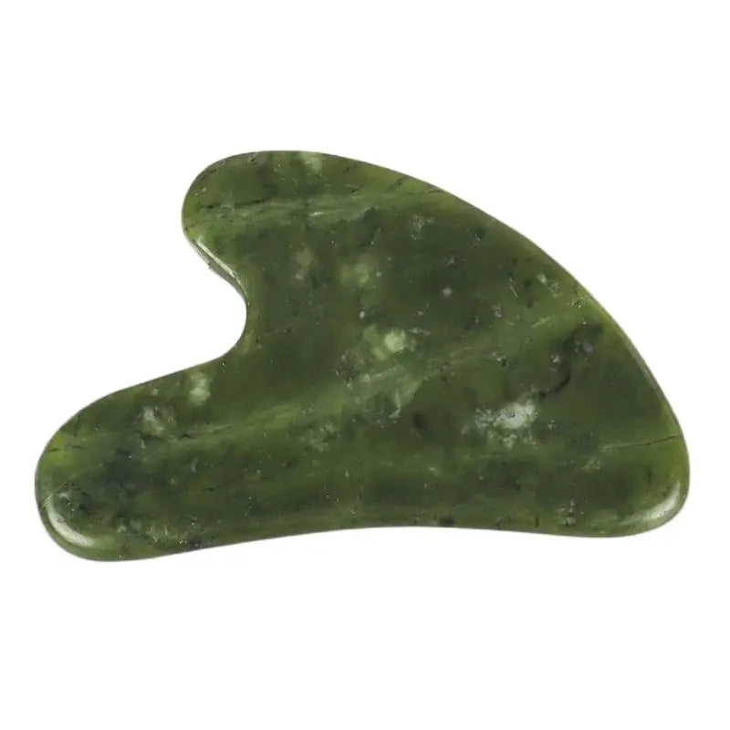 Pierre Gua Sha en jade vert naturel pour massage du visage et stimulation de la circulation sanguine.