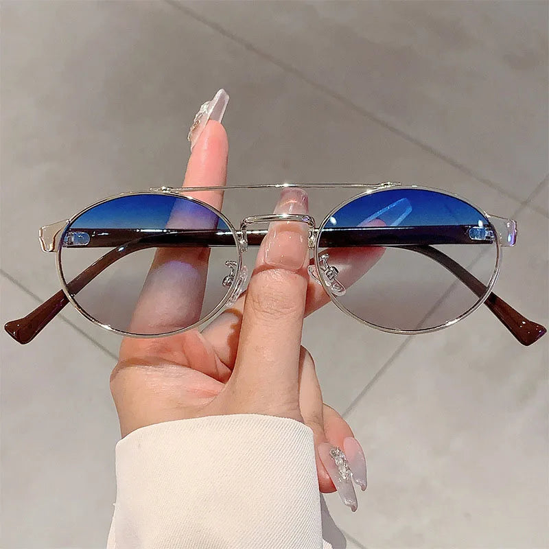 Lunettes de soleil rondes bleu miroir avec monture métallique – ALTAREV Style Moderne