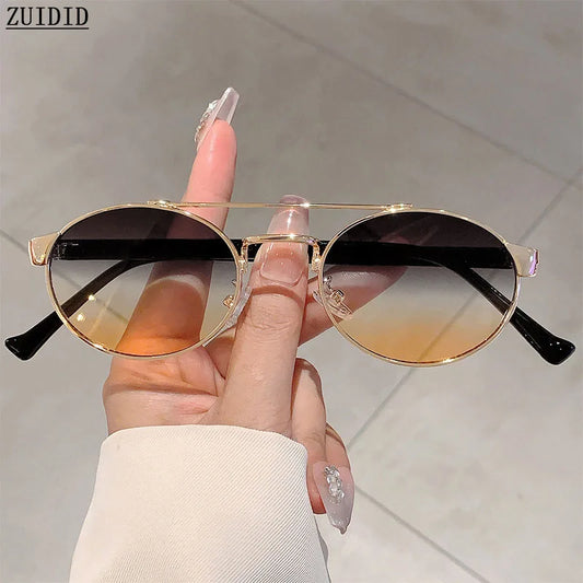 Lunettes de soleil rondes dorées femme avec verres dégradés brun-orange – ALTAREV Élégance Vintage