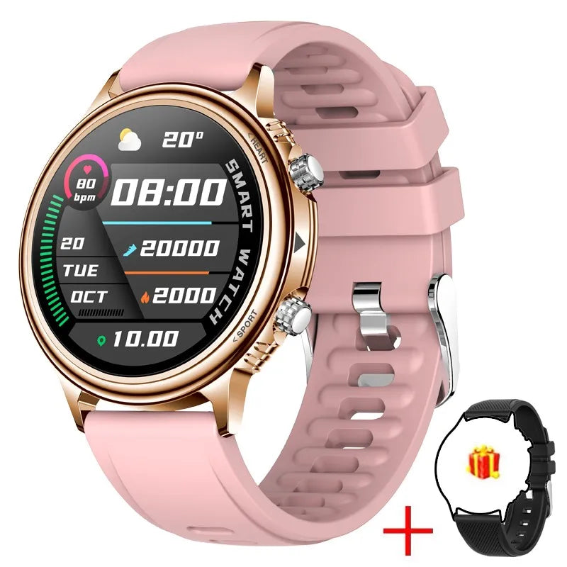 Montre connectée LIGE rose pour femme avec écran digital, bracelet en silicone et une montre noire offerte en bonus.
