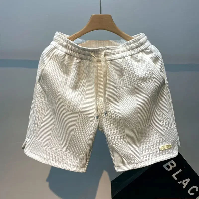 Short beige pour homme avec cordon blanc et motifs en relief – tissu texturé, coupe confortable – ALTAREV
