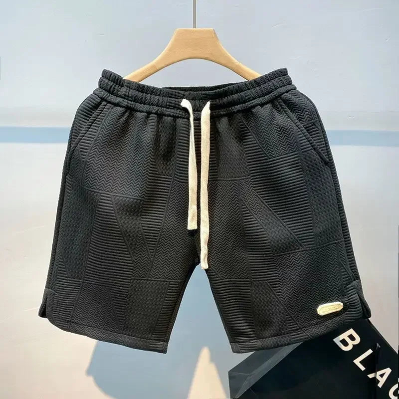 Short noir pour homme avec cordon blanc et motifs en relief – tissu texturé, coupe confortable – ALTAREV