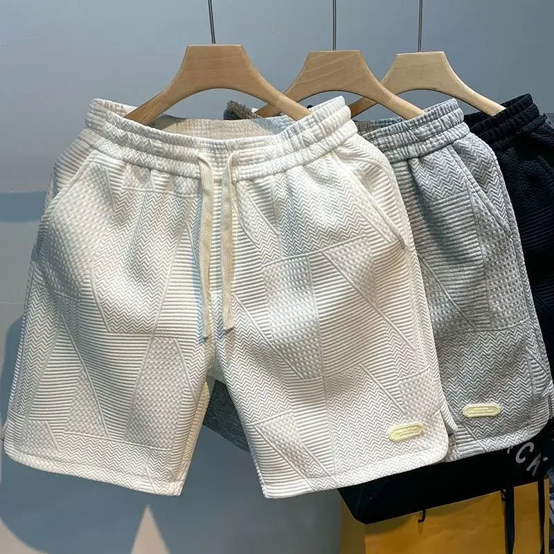 Shorts structurés pour homme en blanc, gris et noir – texture en relief géométrique, coupe confortable avec cordon – ALTAREV