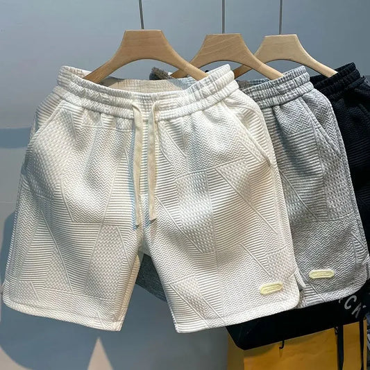 Shorts structurés pour homme en blanc, gris et noir – texture en relief géométrique, coupe confortable avec cordon – ALTAREV