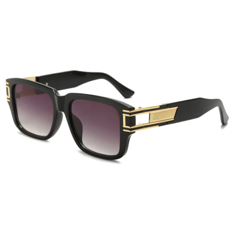  Lunettes carrées noires au look vintage avec finition dorée, style urbain intemporel.